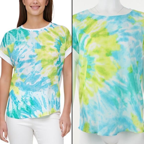 Calvin Klein Tie-Dye Mixed-Media Top - Picture 1 of 5